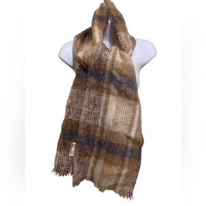 VTG Donegal Design Mocha Mousse Cream Tartan Irish Mohair‎ Wool Scarf Handwoven